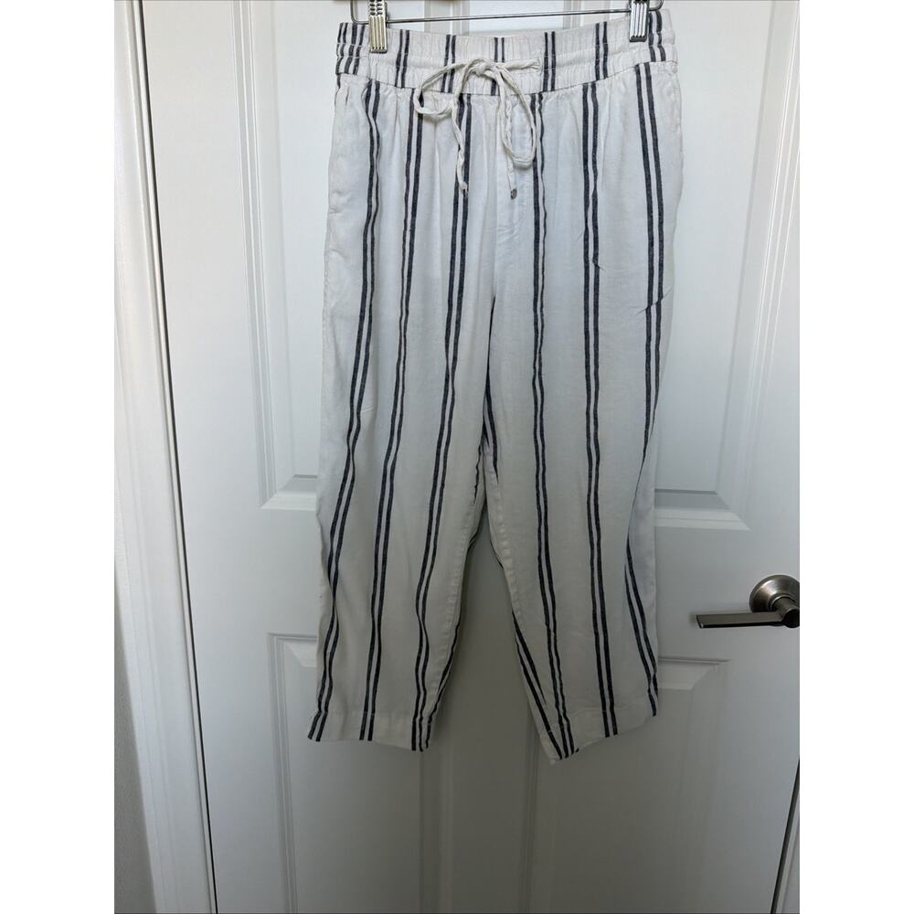 GAP off white black stripes linen and rayon ankle pants women's size 2 Petite